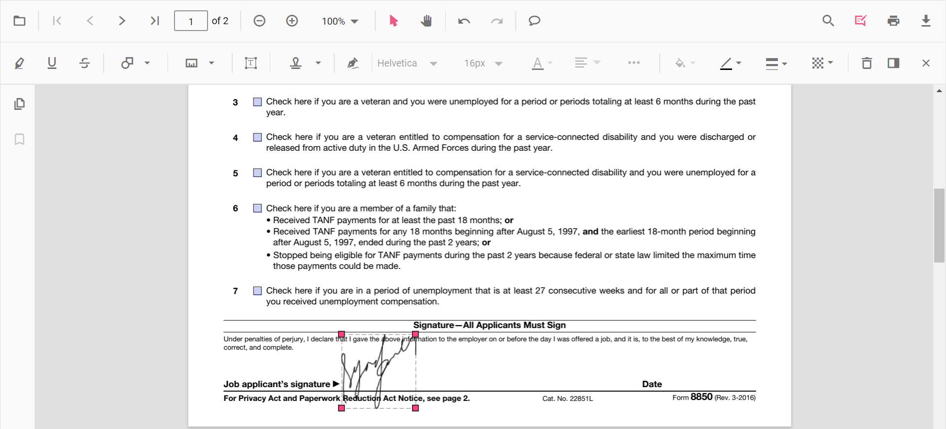 Handwritten signature placed on the PDF page