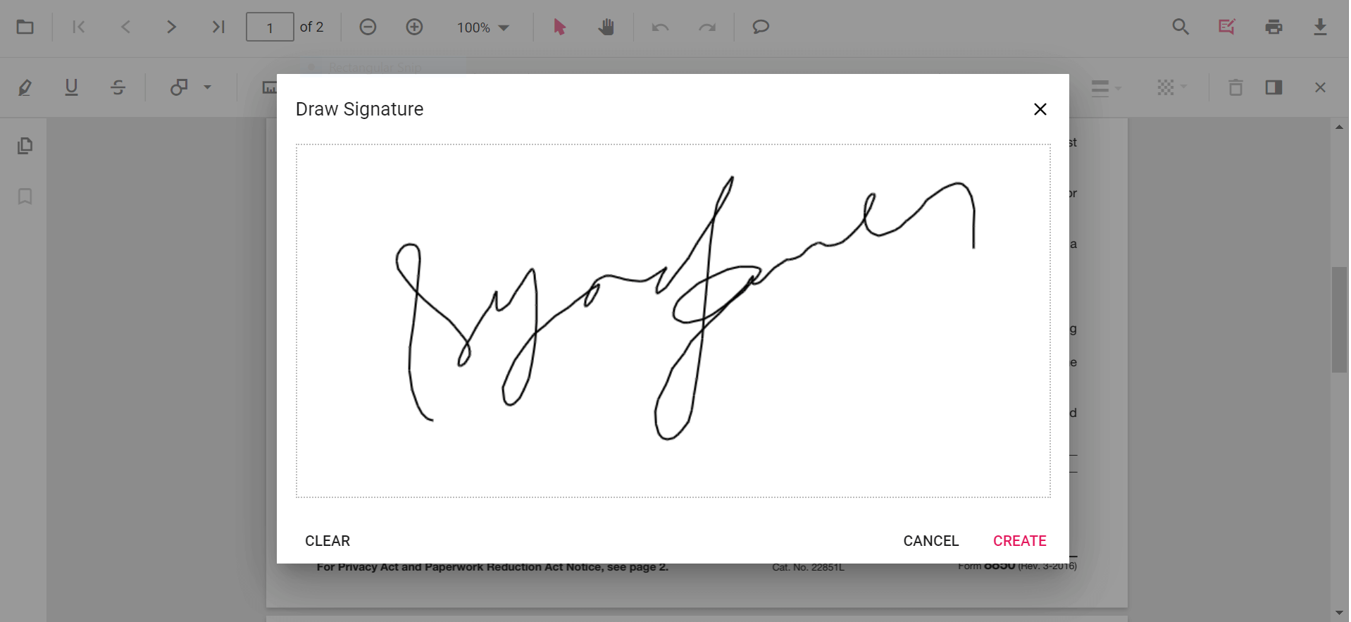 Handwritten signature panel