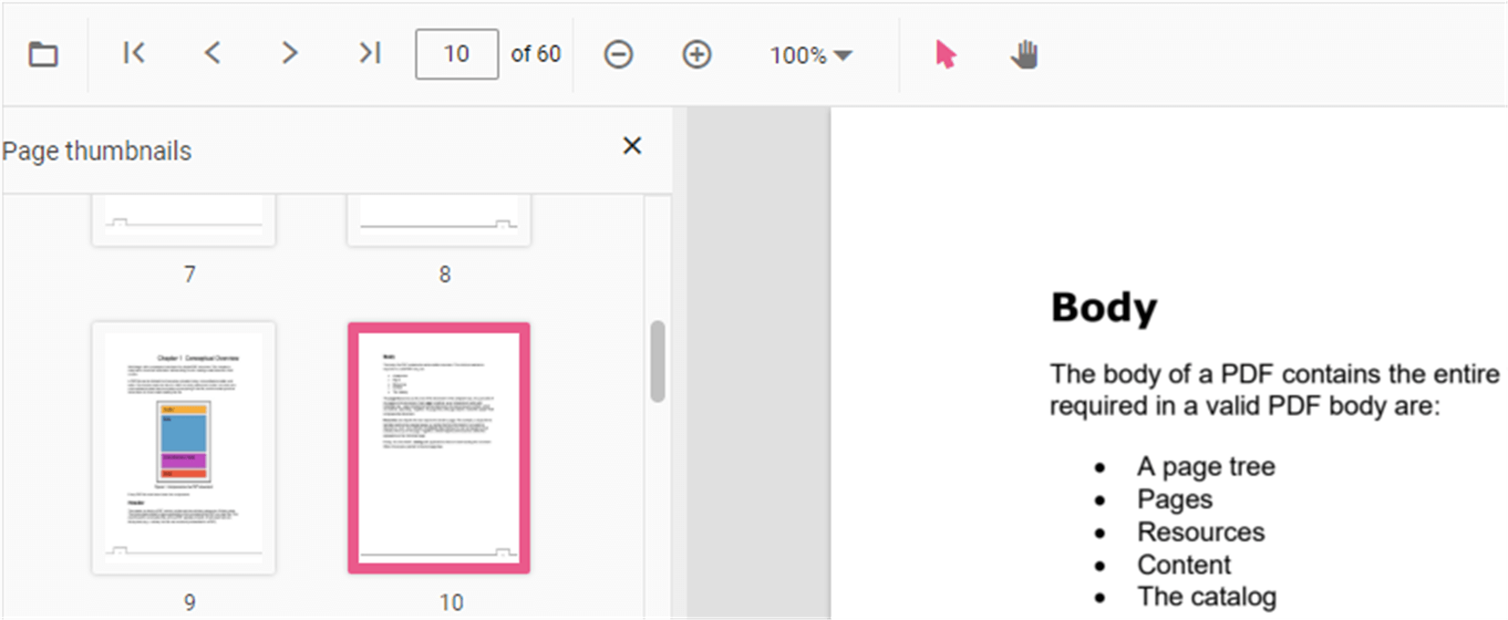 Thumbnail panel in the PDF Viewer