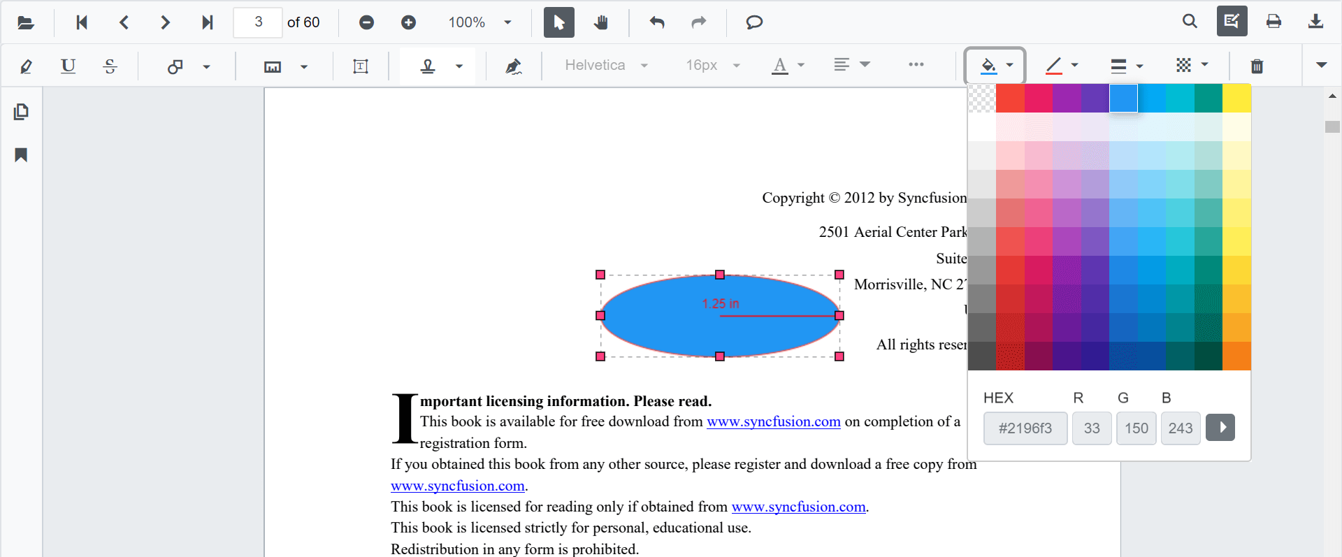 Editing Calibrate FillColor in Blazor SfPdfViewer