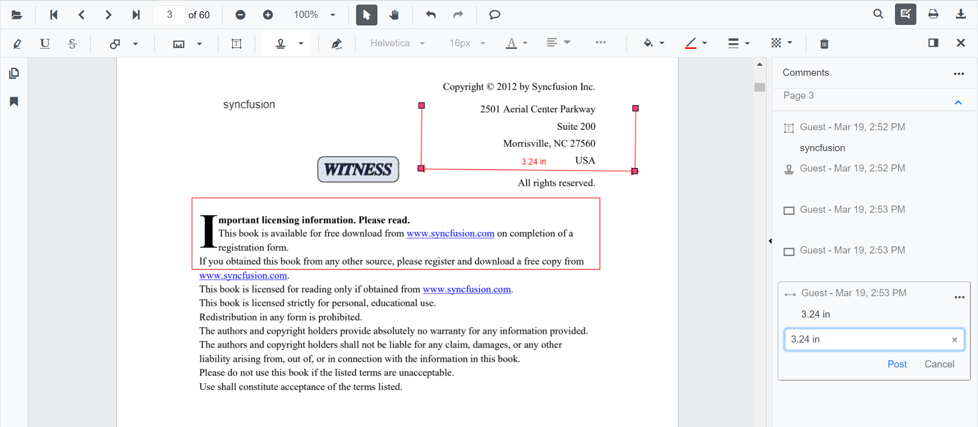 Comments in Blazor SfPdfViewer