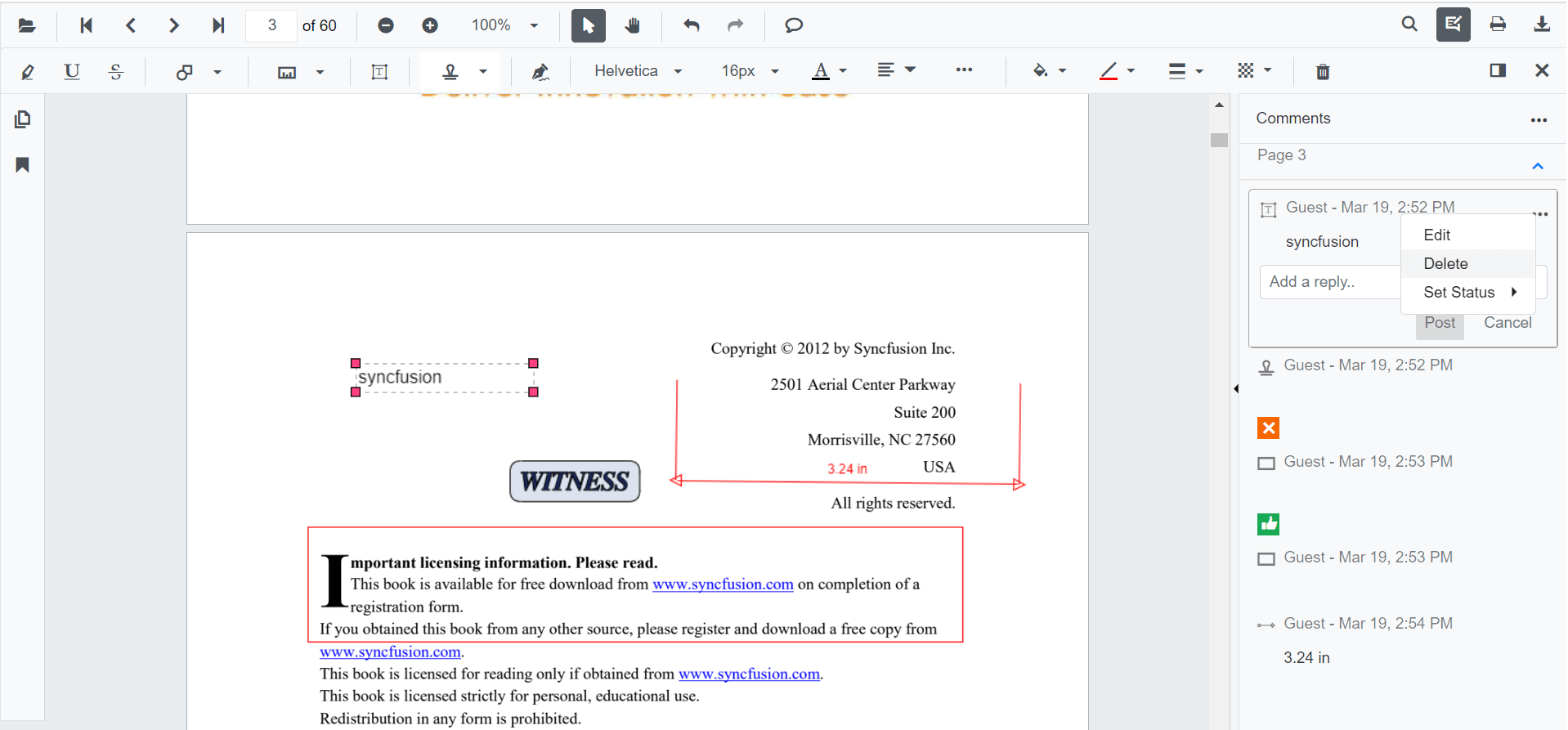 Deleting Comment in Blazor SfPdfViewer