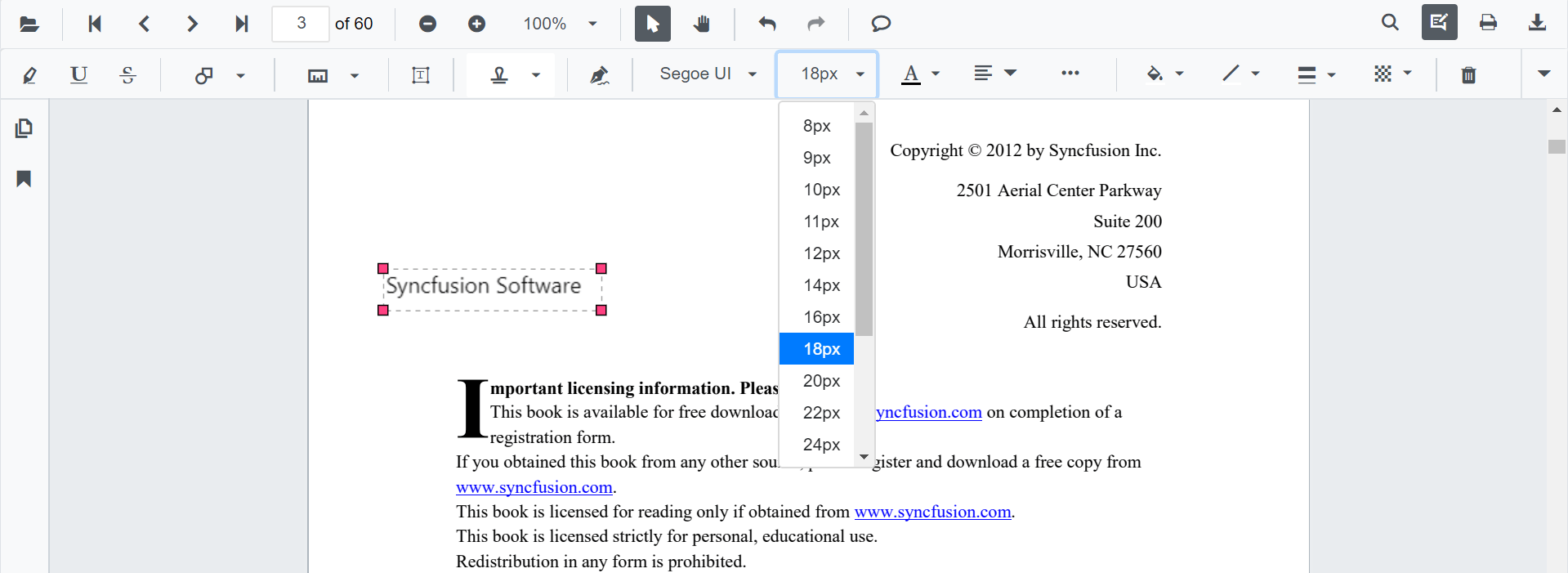 Editing Font Size of Blazor SfPdfViewer Text