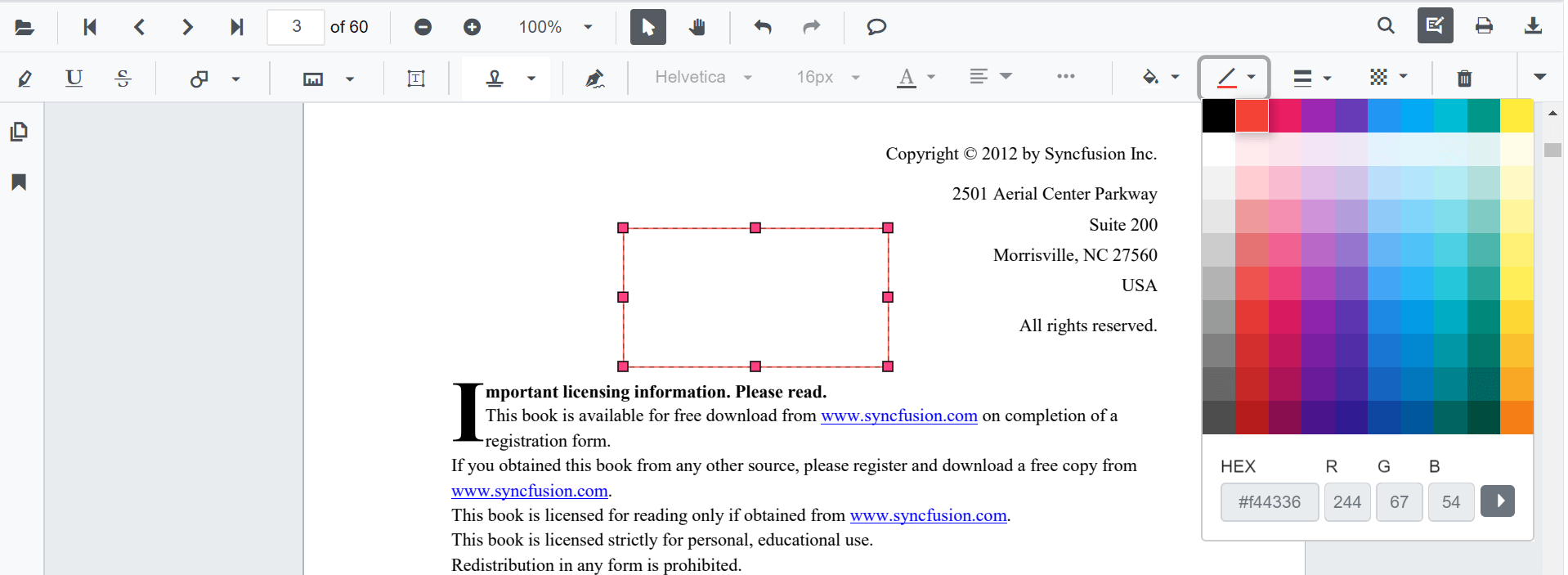 Editing Shape Stroke Color in Blazor SfPdfViewer