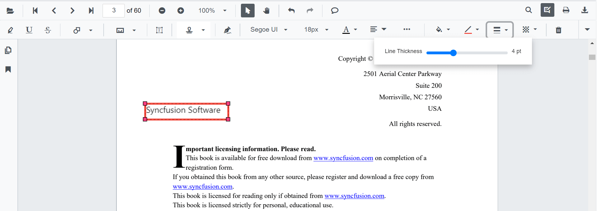Editing Font Border Thickness of Blazor SfPdfViewer Text