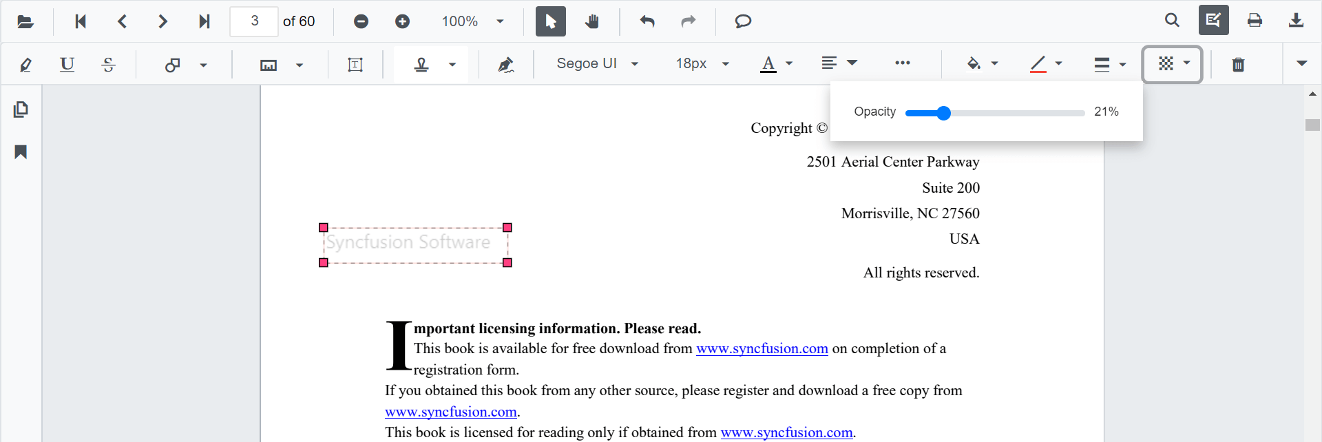 Editing Font Opacity in Blazor SfPdfViewer