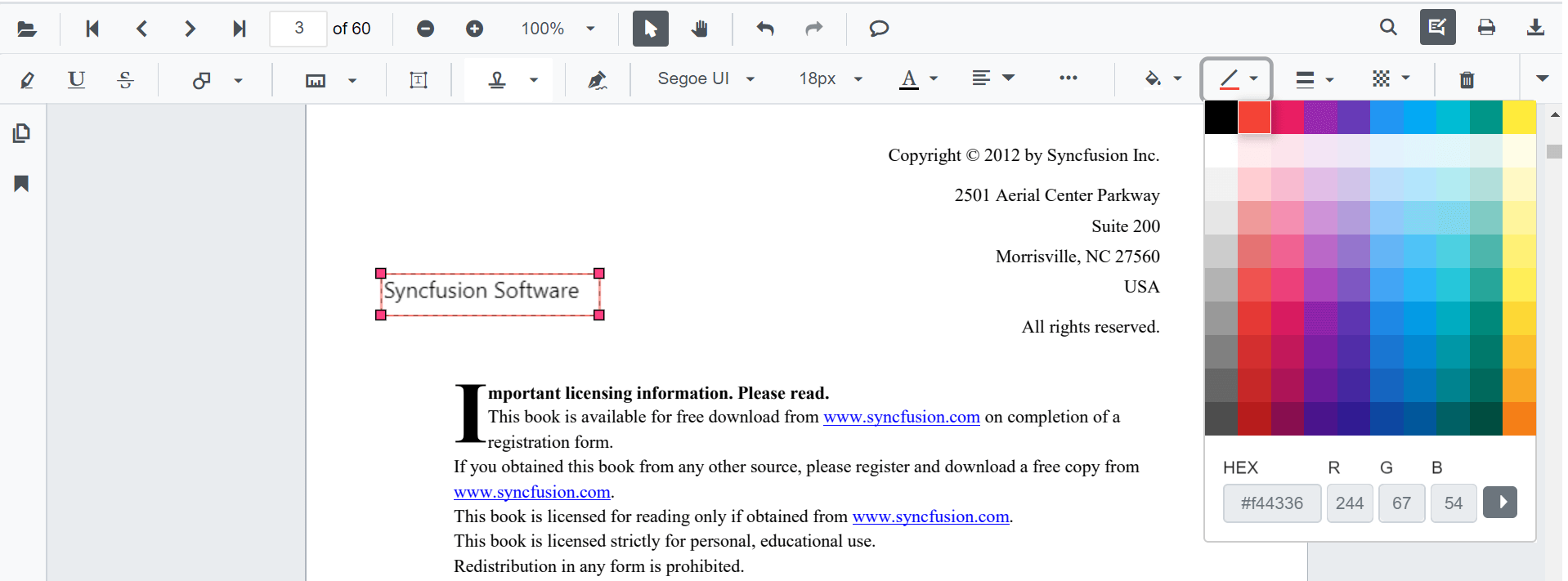 Editing Stroke Color of Blazor SfPdfViewer Text