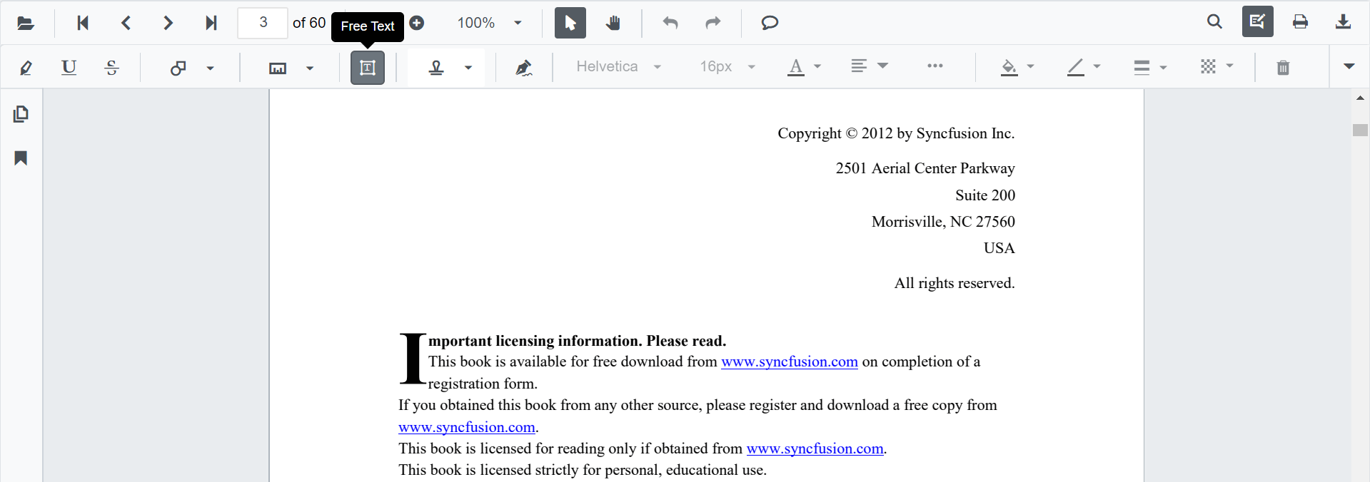 Free Text Annotation in Blazor SfPdfViewer