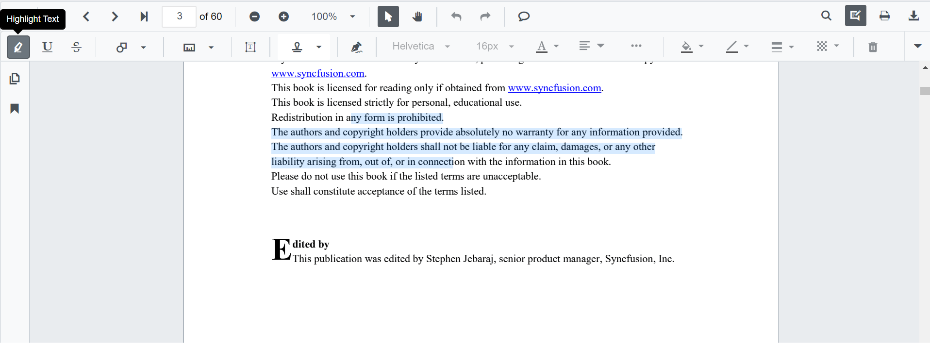 Highlighting Text in Blazor SfPdfViewer