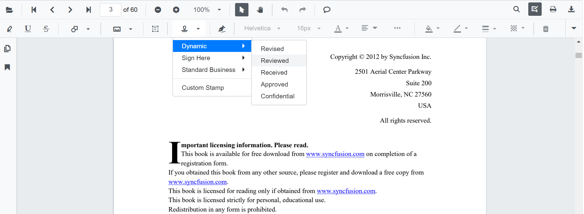 Selecting Annotation from Stamp Popup in Blazor SfPdfViewer