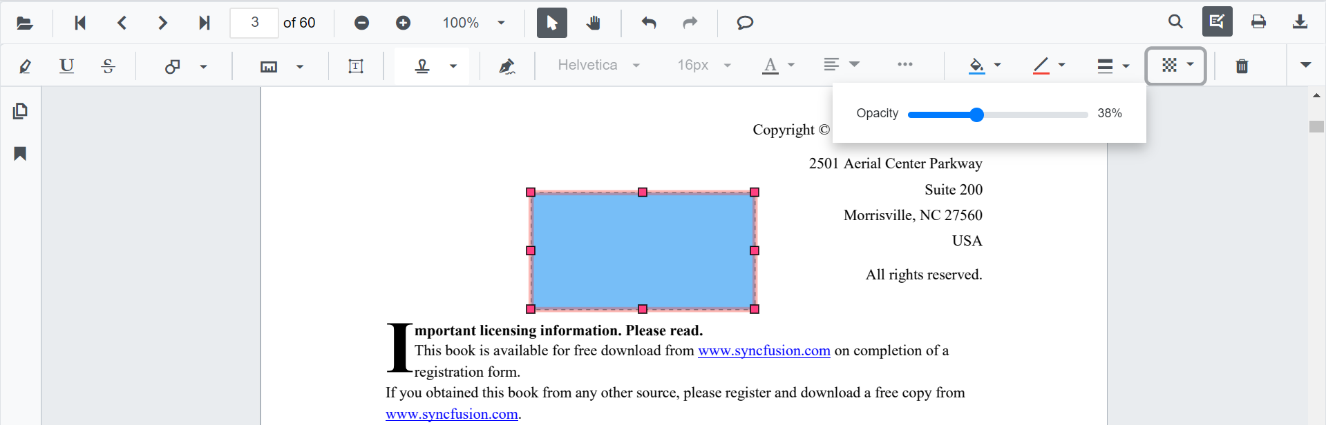 Editing Shape Opacity in Blazor SfPdfViewer