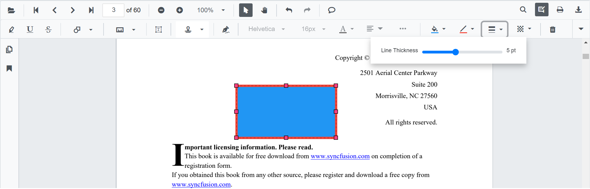 Editing Shape Thickness in Blazor SfPdfViewer