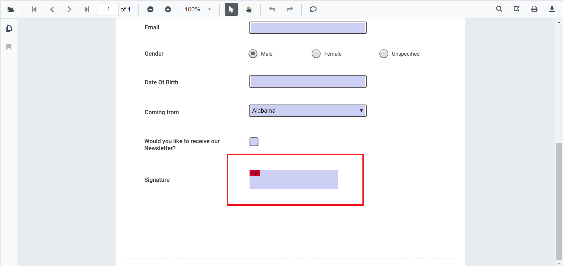 Signature Field in Blazor SfPdfViewer