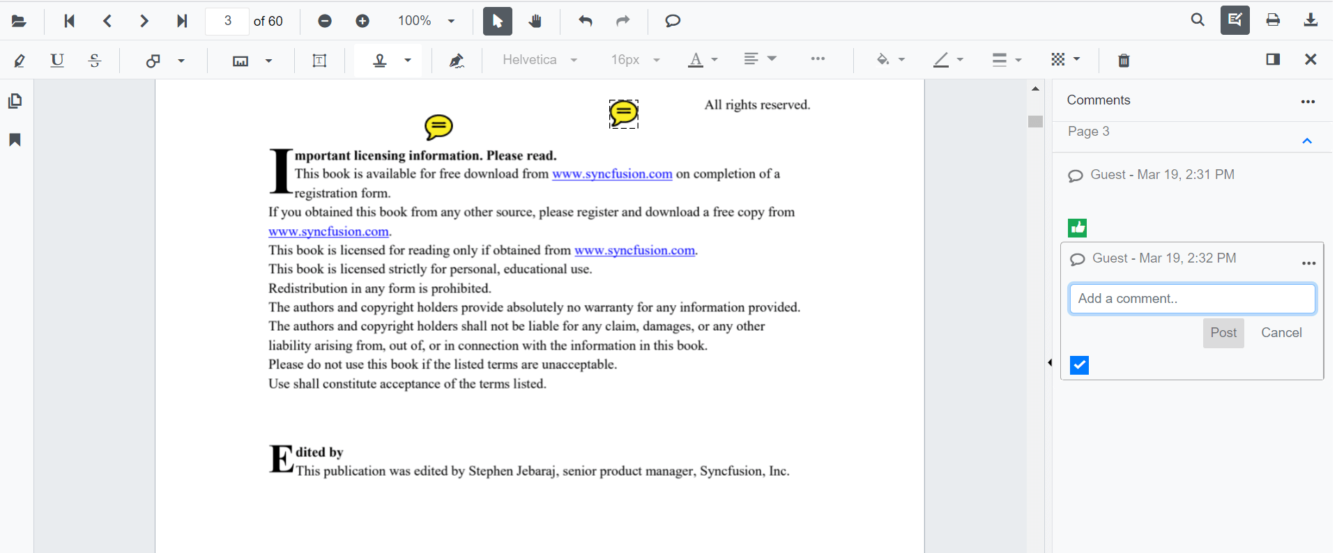 StickyNotes Annotation in Blazor SfPdfViewer