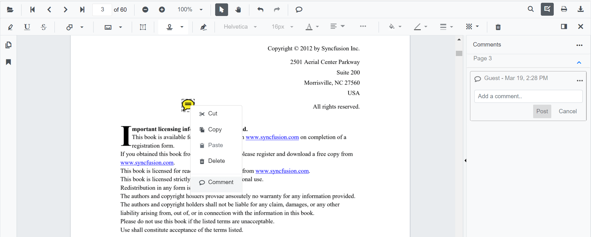 Blazor SfPdfViewer with StickyNotes Comment