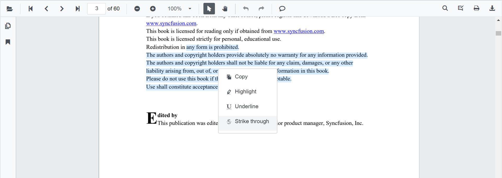 Displaying Strike Through in Blazor SfPdfViewer ContextMenu