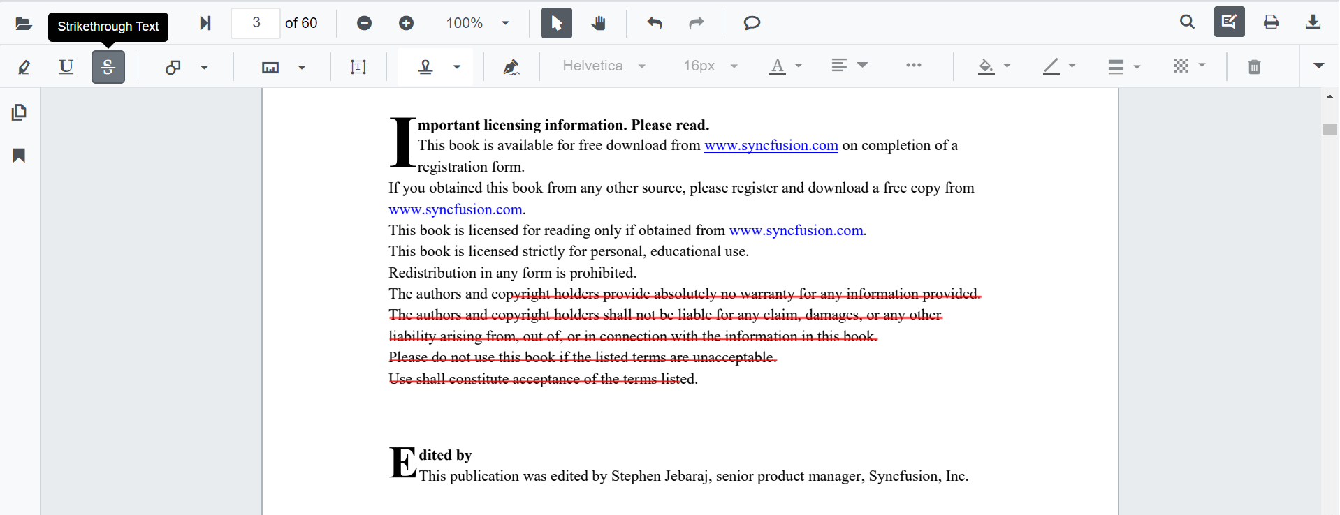 Blazor PDFViewer with StrikeThrough Text
