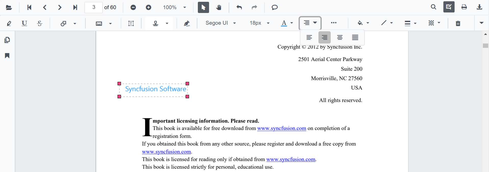 Editing Free Text Annotation in Blazor SfPdfViewer