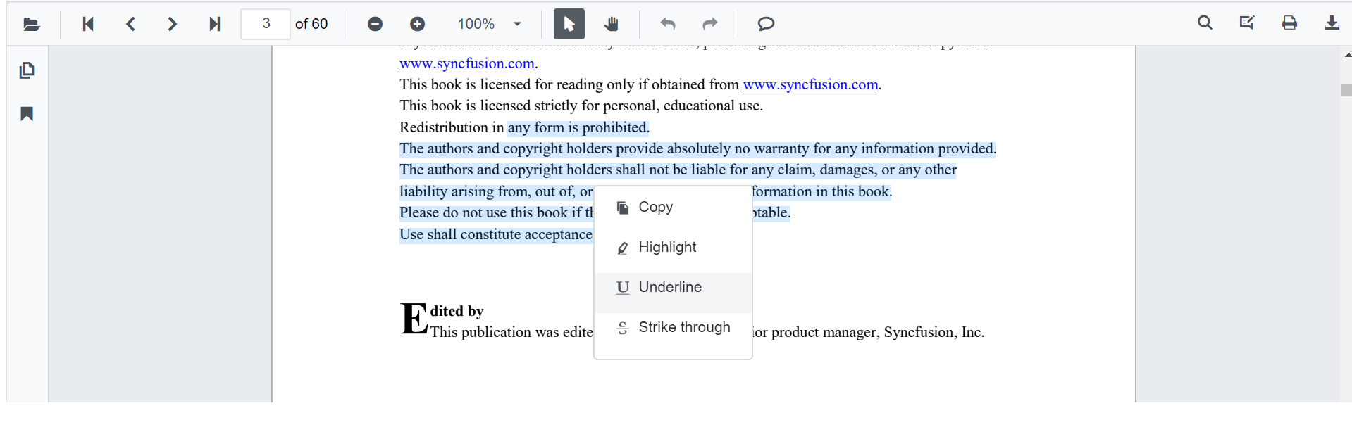 Displaying Underline in Blazor SfPdfViewer ContextMenu