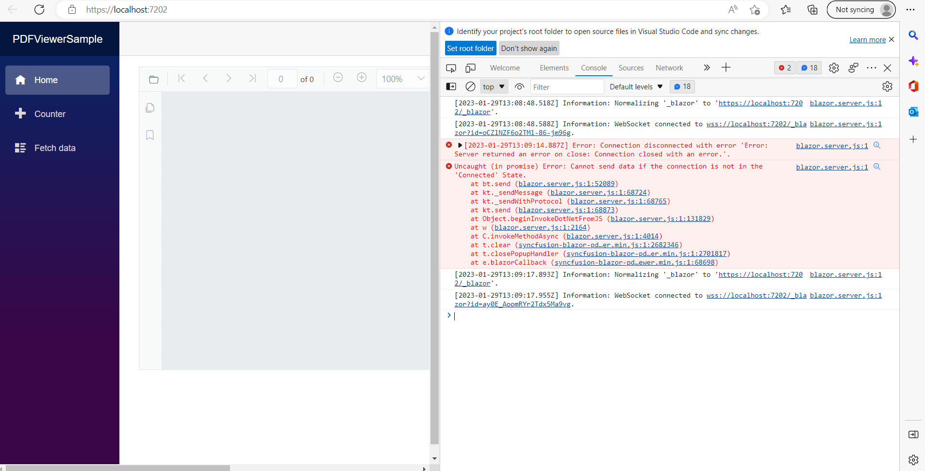 Exception shown when PDF fails to load