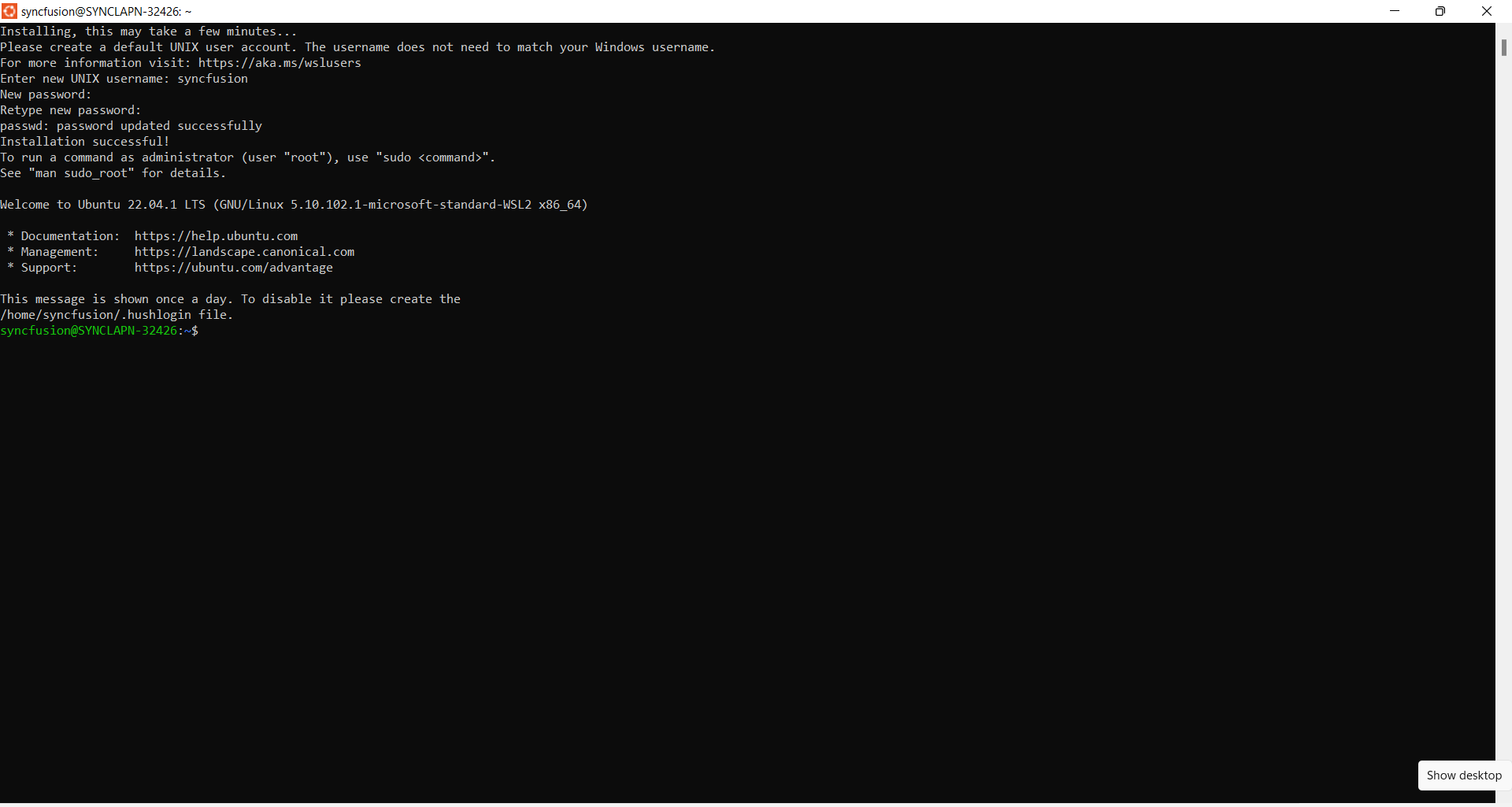 Ubuntu first-run prompt for username and password