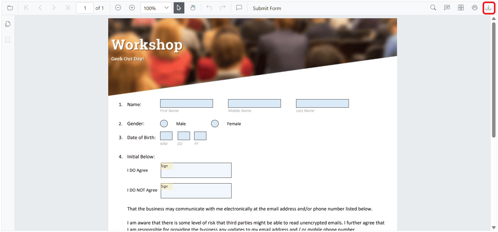 Download PDF Document with Form Fileds