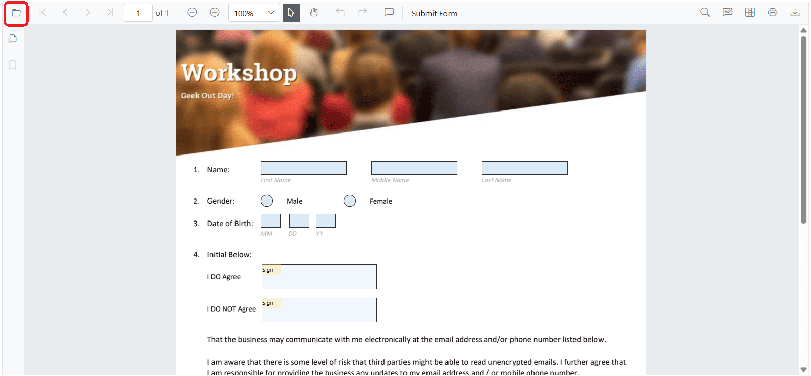 Open PDF Document with Exsiting Form Fileds