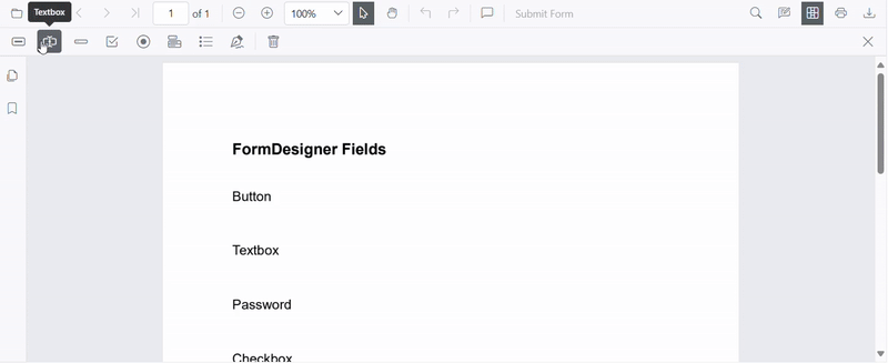 Add Form Fields in Form designer in SfPdfViewer