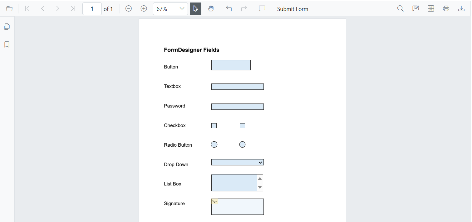 Programmatical Add Form Fields in Blazor SfPdfViewer