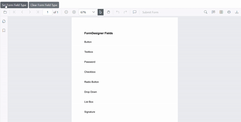 Set and Clear Form Field Mode in Blazor SfPdfViewer
