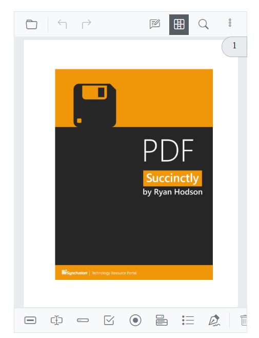 Mobile form designer toolbar displayed at bottom in Blazor SfPdfViewer