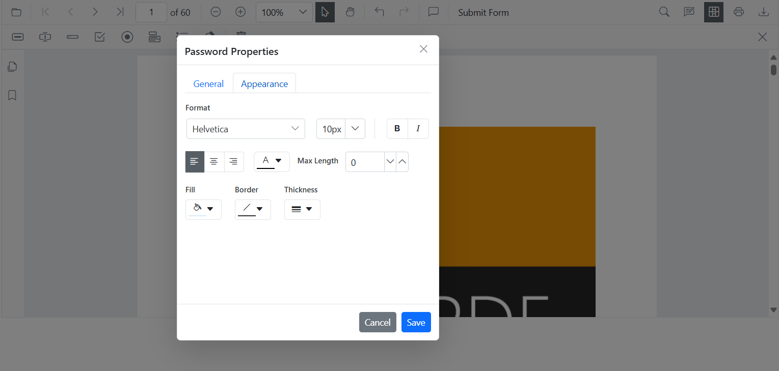 Edit Properties in Password field