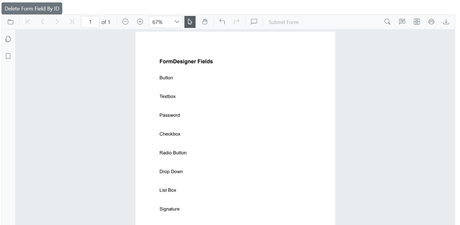 Delete form fields by IDs in Blazor SfPdfViewer