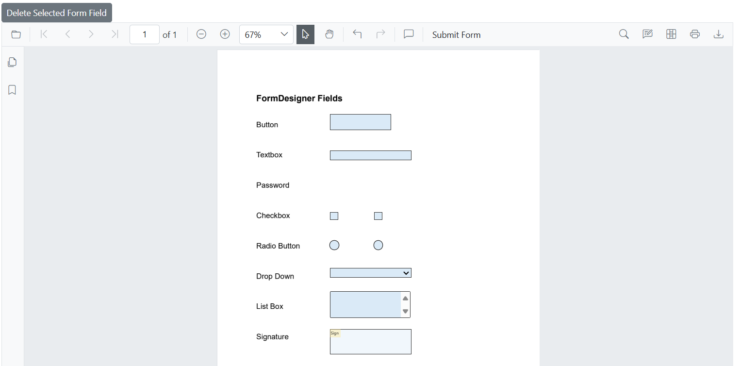 Delete selected form field in Blazor SfPdfViewer