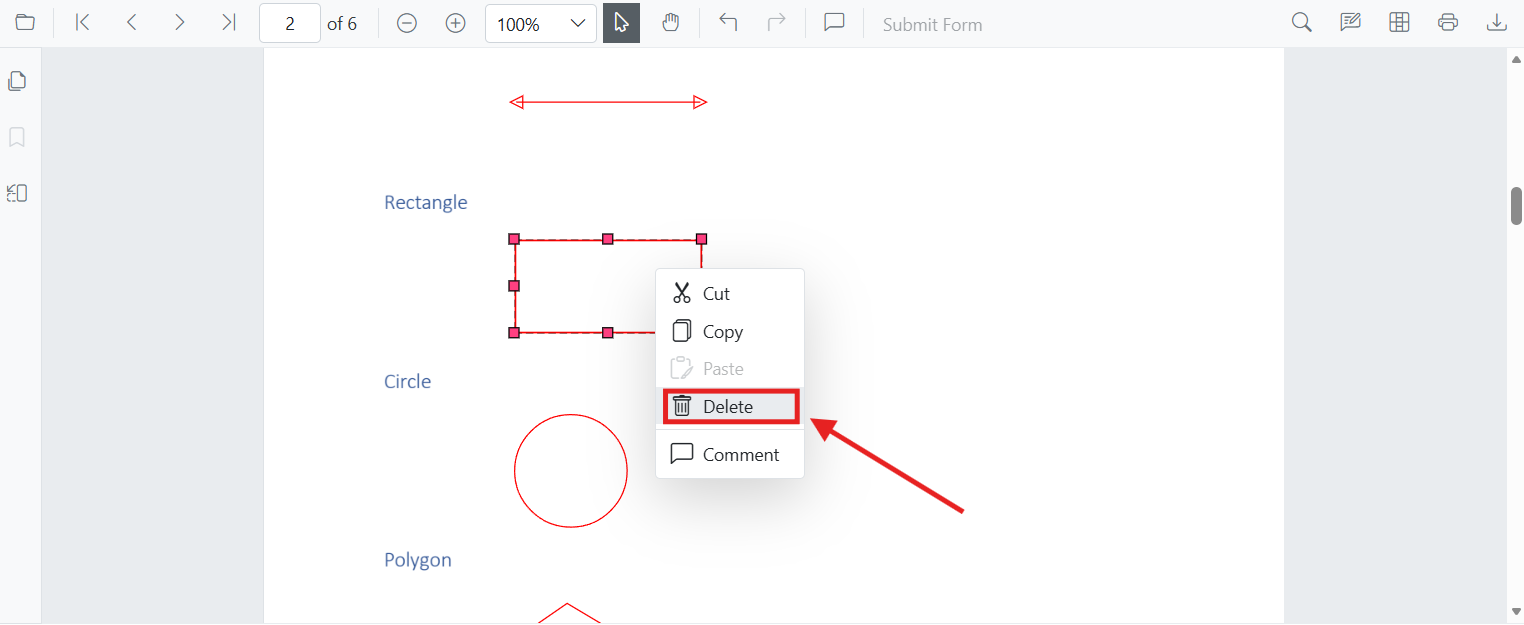 Delete via context menu