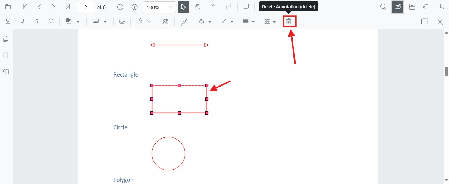 Delete via annotation toolbar