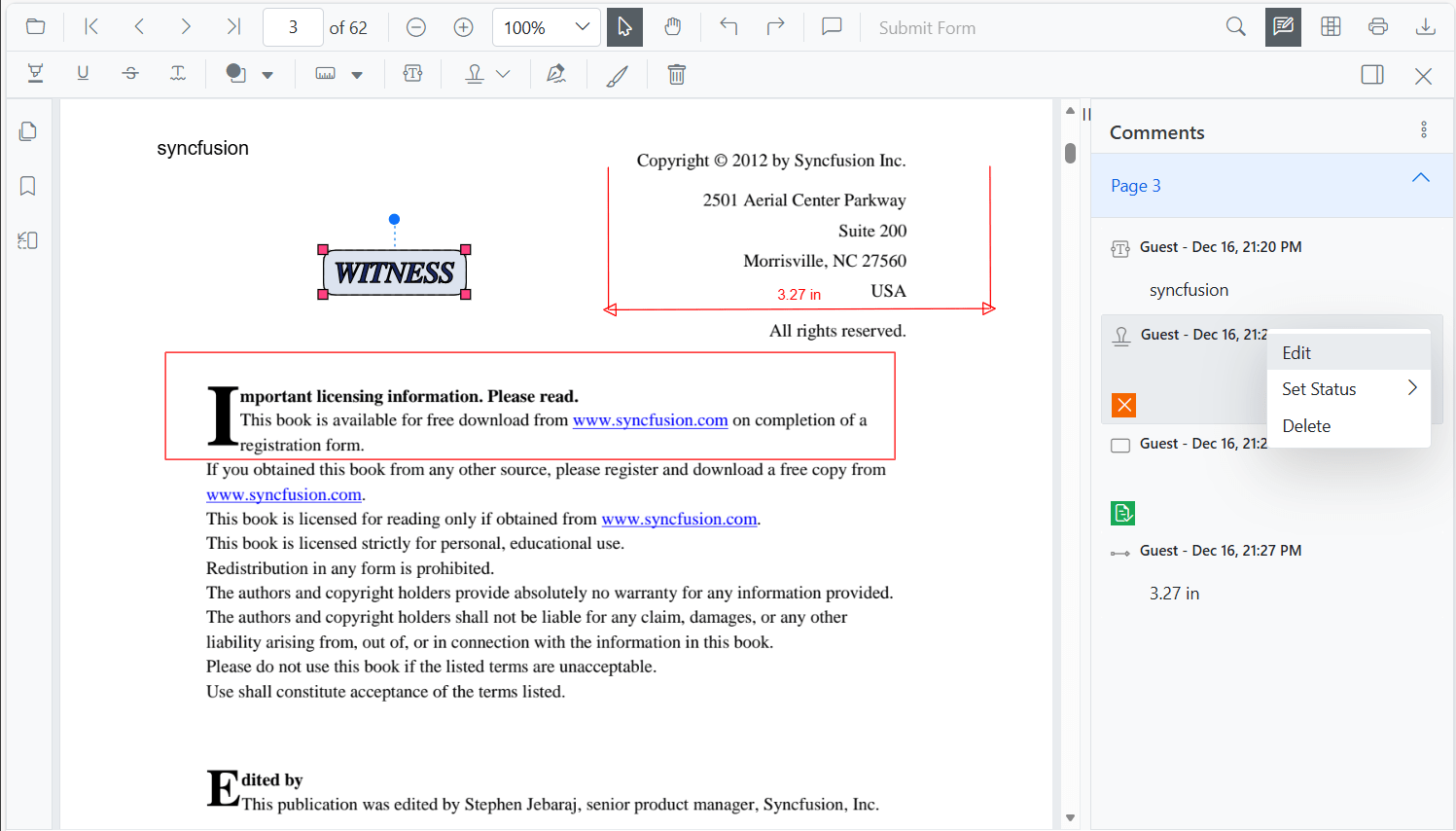 Editing Comment in Blazor SfPdfViewer