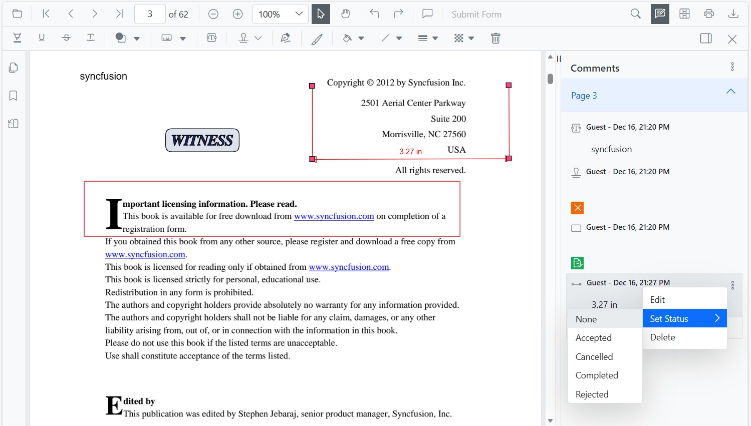 Blazor PDFViewer with Comment Status