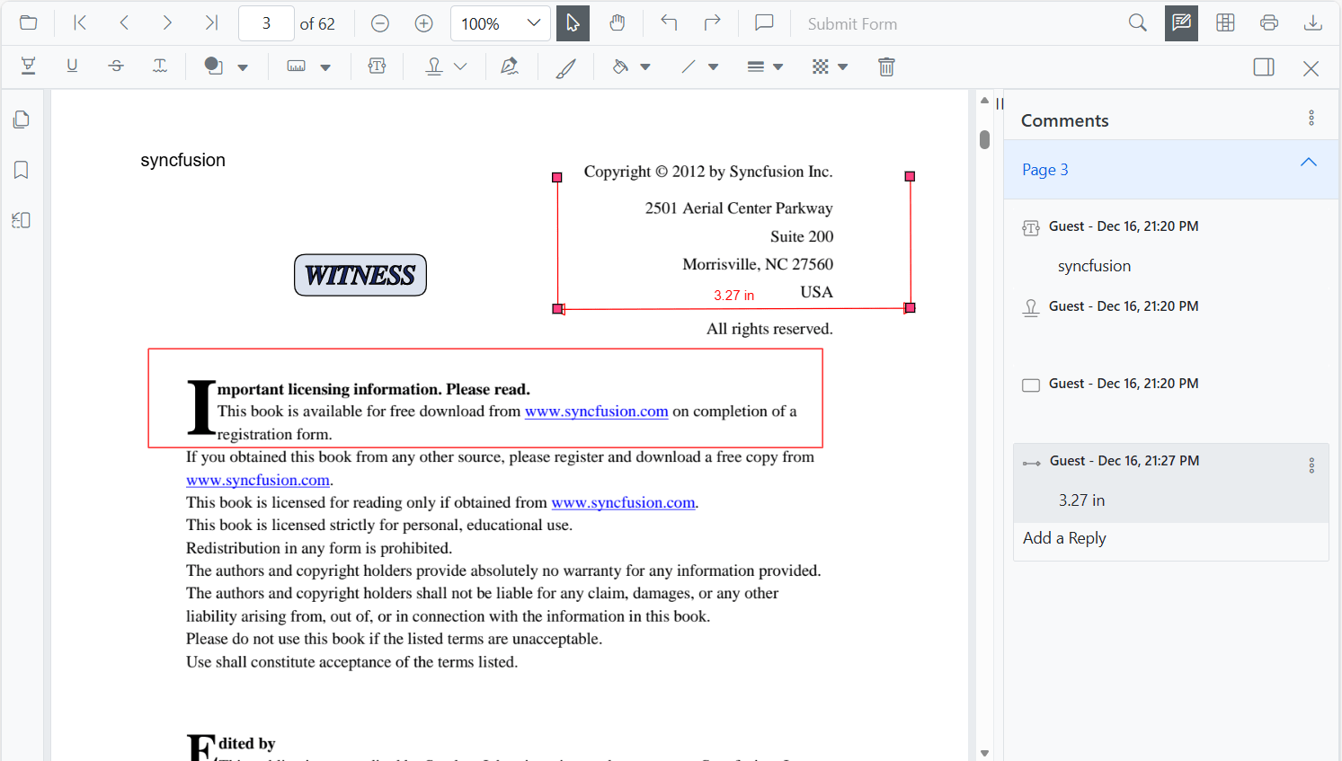 Comments in Blazor SfPdfViewer