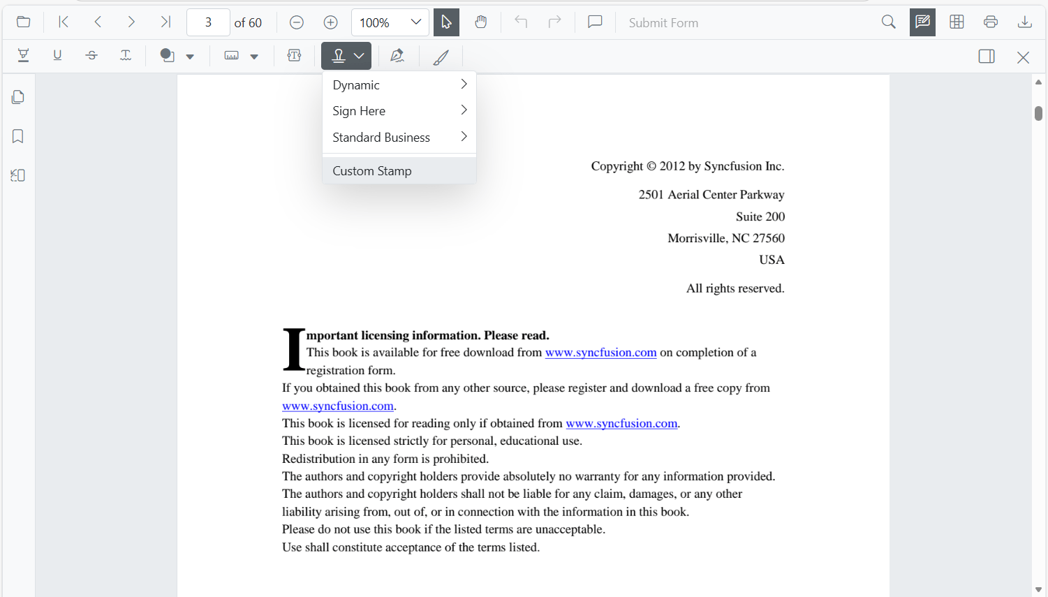 Custom stamp picker in the Blazor SfPdfViewer