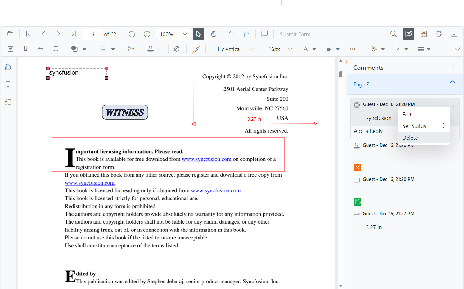 Deleting Comment in Blazor SfPdfViewer