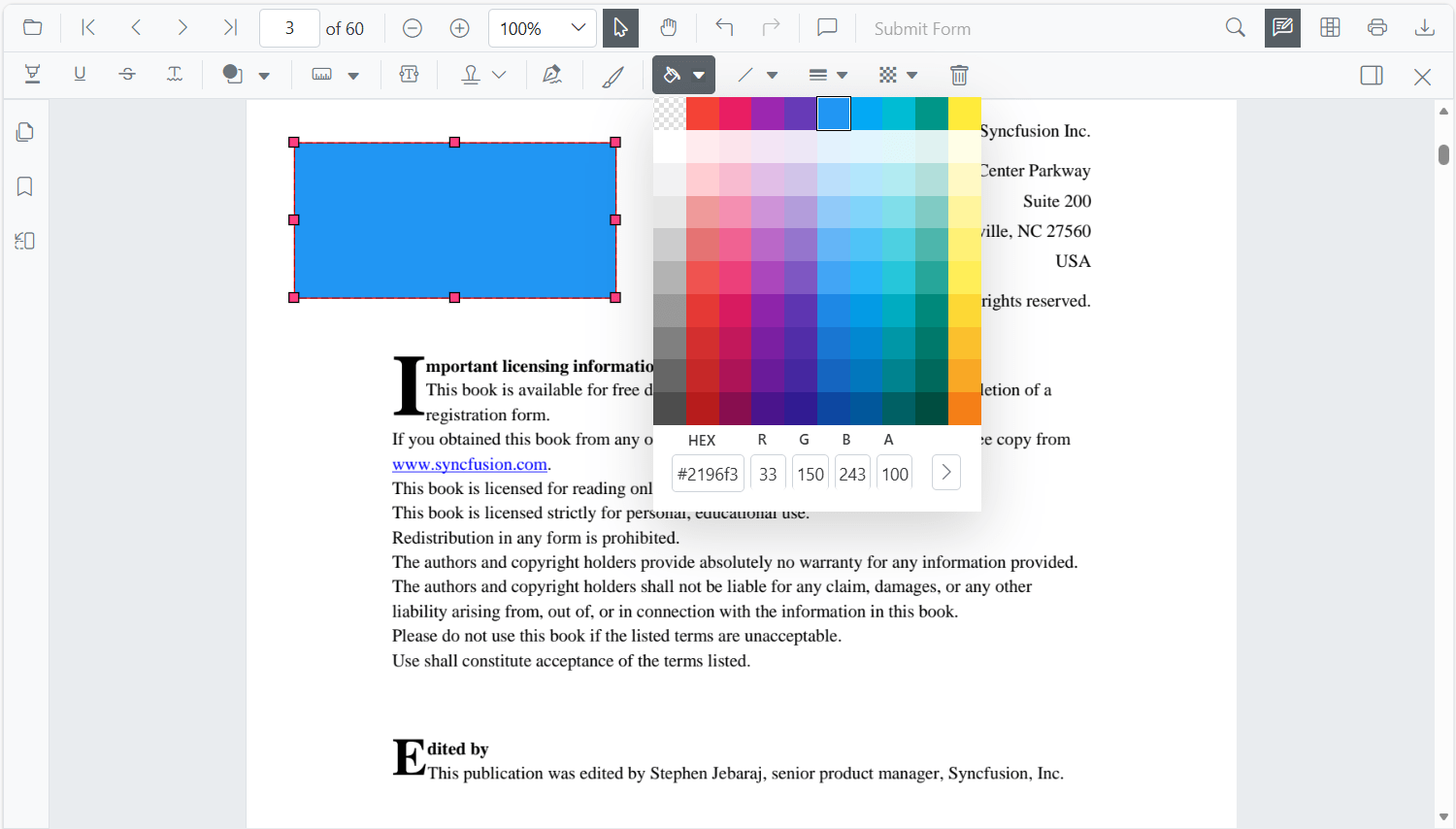 Editing fill color in Blazor SfPdfViewer