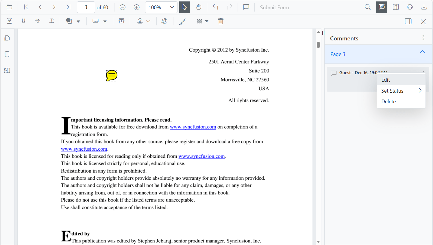 StickyNotes Editing in Blazor SfPdfViewer