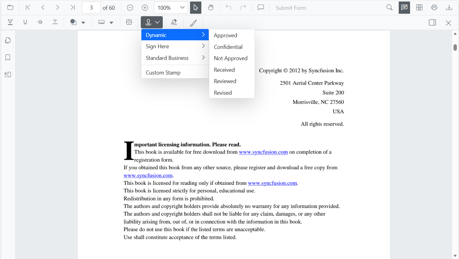Selecting Annotation from Stamp Popup in Blazor SfPdfViewer