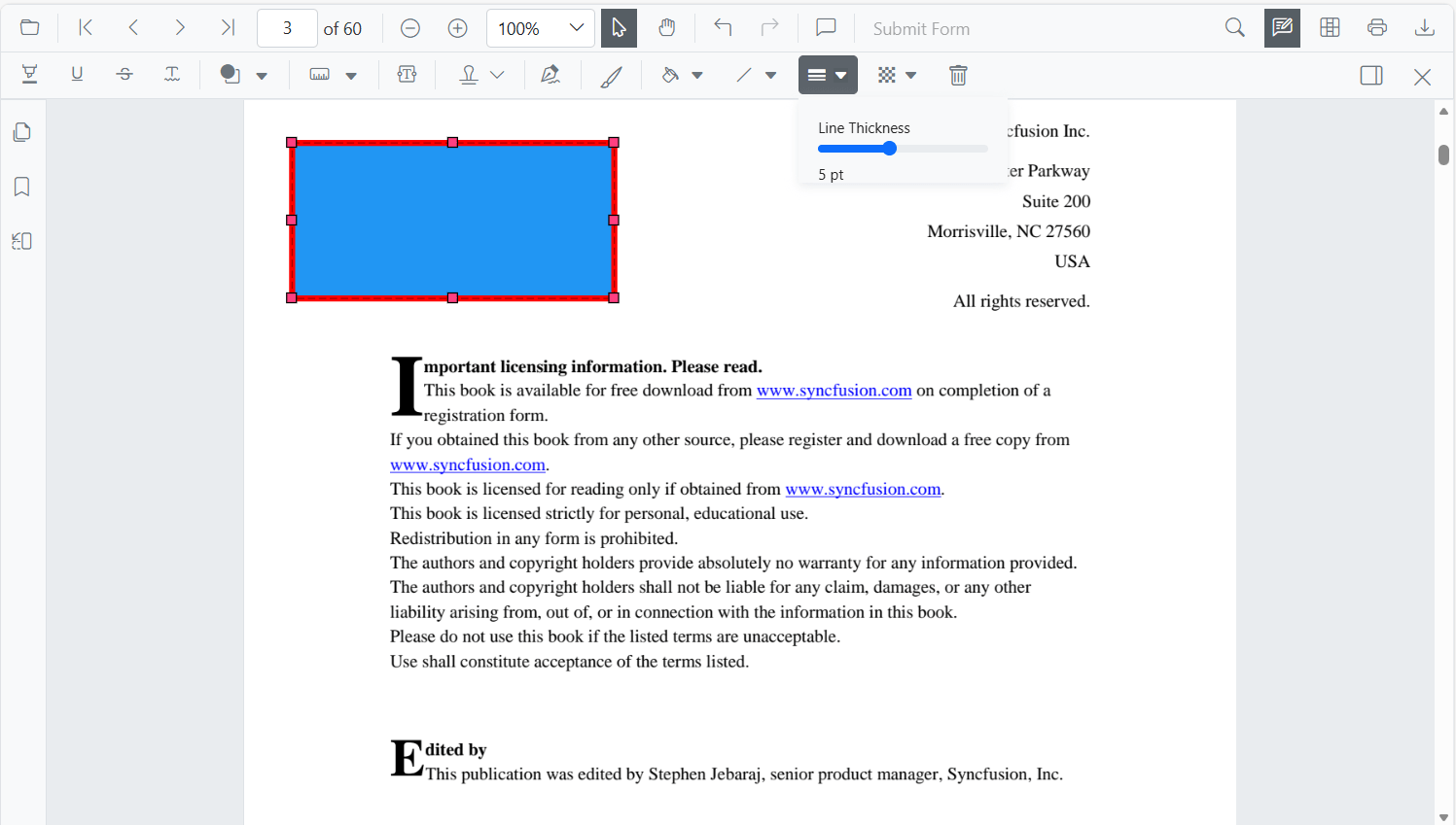 Editing shape border thickness in Blazor SfPdfViewer