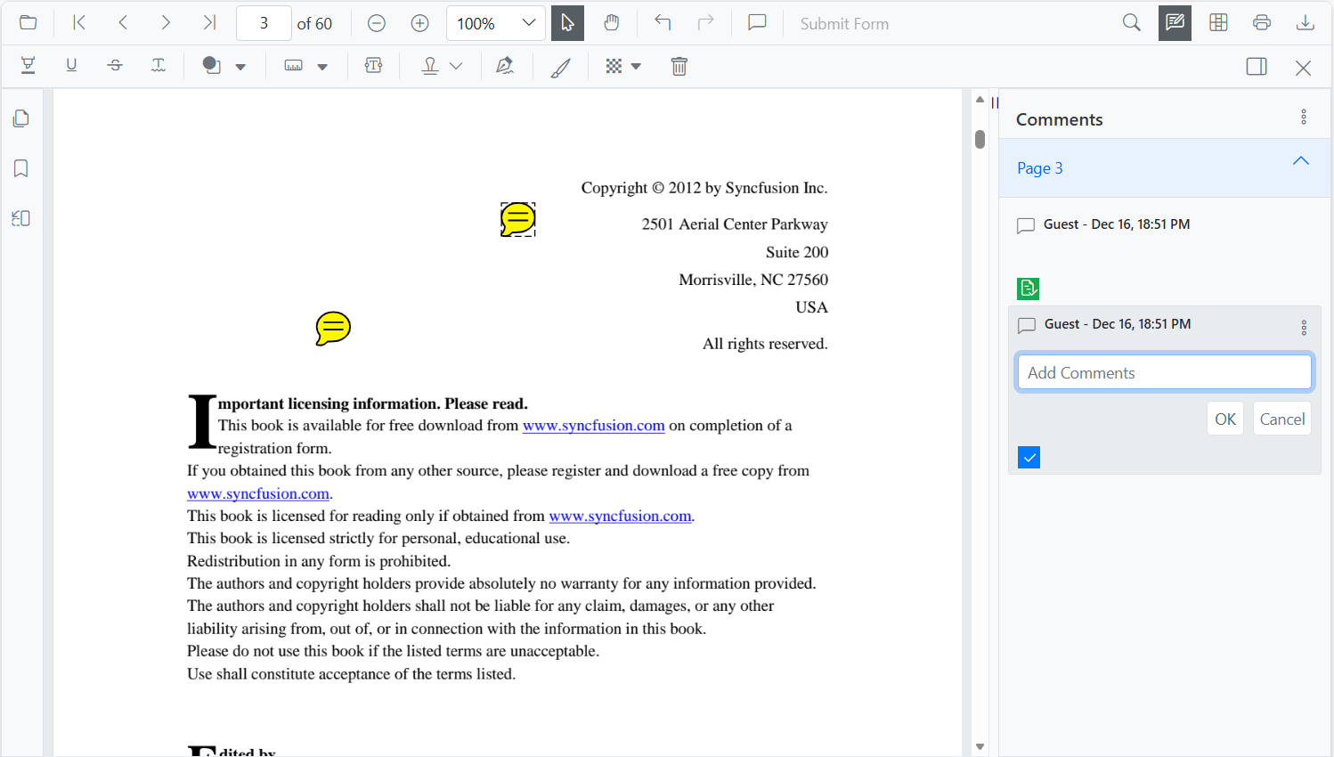StickyNotes Annotation in Blazor SfPdfViewer