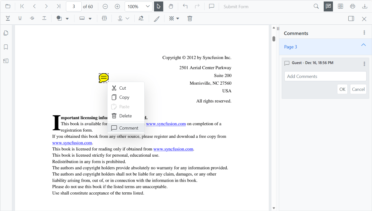 Blazor SfPdfViewer with StickyNotes Comment