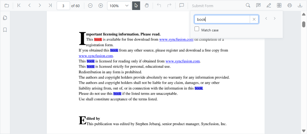 Blazor SfPdfViewer text search highlight color customization