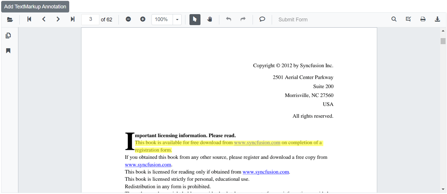Programmatically Added Textmarkup annotation in Blazor SfPdfViewer