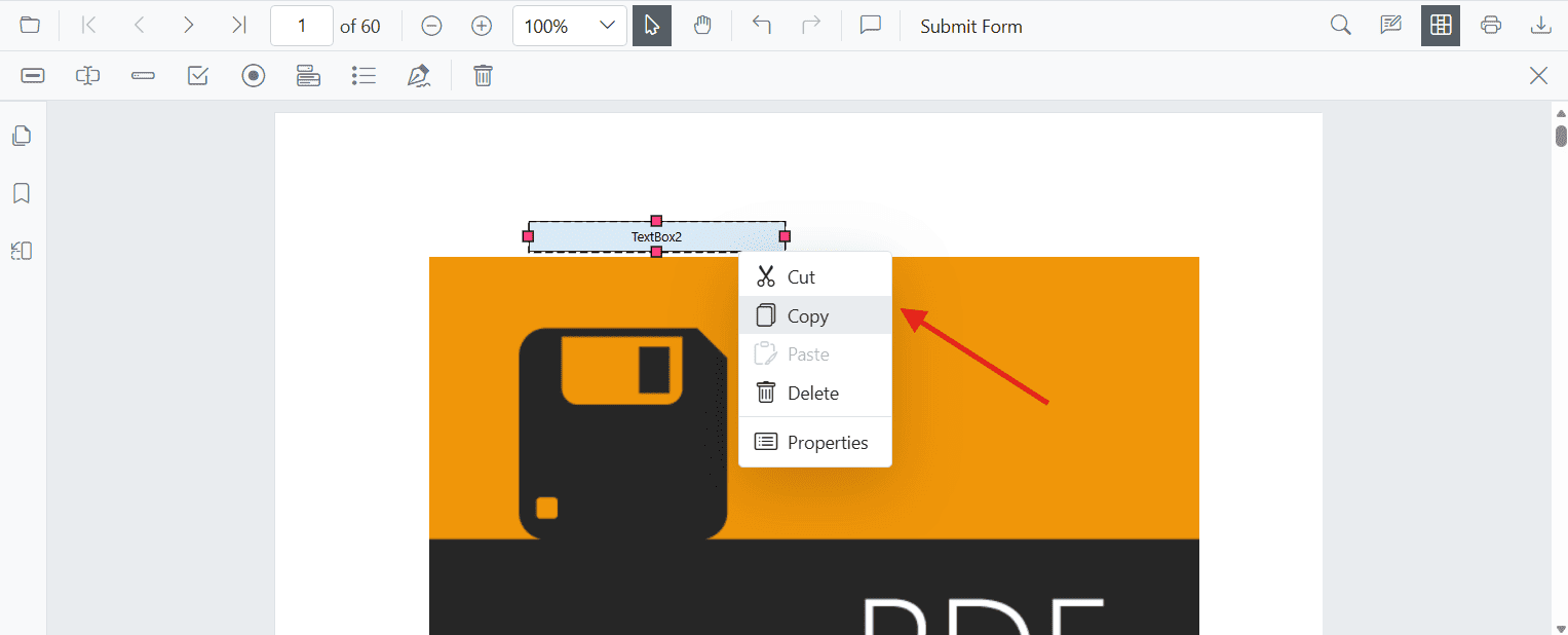context menu on form fields